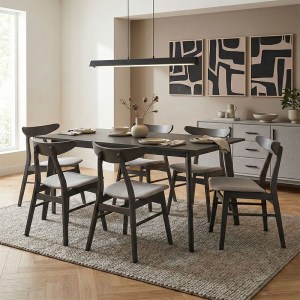 pak-200-000191 TΡΑΠΕΖΑΡΙΑ BENSON - ORLEAN PAKOWORLD ΣΕΤ 7ΤΜΧ RUSTIC GREY - ΥΦΑΣΜΑ ΓΚΡΙ 150X90X75ΕΚ