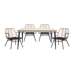 pak-200-000753 ΤΡΑΠΕΖΑΡΙΑ NAOKI A PAKOWORLD ΣΕΤ 5 ΤΜΧ RATTAN ΦΥΣΙΚΟ-ΜΑΥΡΟ ΜΕΤΑΛΛΟ-ΓΥΑΛΙ 160X90X78ΕΚ