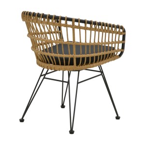 pak-200-000755-2 ΤΡΑΠΕΖΑΡΙΑ NAOKI C PAKOWORLD ΣΕΤ 7 ΤΜΧ RATTAN ΦΥΣΙΚΟ-ΜΑΥΡΟ ΜΕΤΑΛΛΟ-ΓΥΑΛΙ 160X90X78ΕΚ