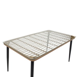 pak-200-000755-9 ΤΡΑΠΕΖΑΡΙΑ NAOKI C PAKOWORLD ΣΕΤ 7 ΤΜΧ RATTAN ΦΥΣΙΚΟ-ΜΑΥΡΟ ΜΕΤΑΛΛΟ-ΓΥΑΛΙ 160X90X78ΕΚ