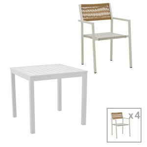 pak-200-000787 ΤΡΑΠΕΖΑΡΙΑ SAVOR-KLITON ΣΕΤ 5ΤΕΜ PAKOWORLD ΛΕΥΚΟ ΑΛΟΥΜΙΝΙΟ ΚΑΙ RATTAN ΣΕ ΦΥΣΙΚΟ ΧΡΩΜΑ 80X80X74ΕΚ