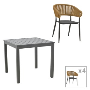 pak-200-000858 ΤΡΑΠΕΖΑΡΙΑ KLITON-RAVEN ΣΕΤ 5ΤΕΜ PAKOWORLD  ΑΛΟΥΜΙΝΙΟ ΣΕ ΑΝΘΡΑΚΙ ΑΠΟΧΡΩΣΗ 80X80X74ΕΚ