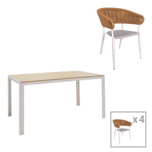 pak-200-000922 ΤΡΑΠΕΖΑΡΙΑ NARES-RAVEN A ΣΕΤ 5ΤΕΜ PAKOWORLD ΛΕΥΚΟ ΑΛΟΥΜΙΝΙΟ ΚΑΙ PLYWOOD ΣΕ ΦΥΣΙΚΗ ΑΠΟΧΡΩΣΗ 140X80X72.5ΕΚ