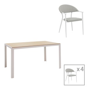 pak-200-000929 ΤΡΑΠΕΖΑΡΙΑ NARES-PINO A ΣΕΤ 5ΤΕΜ PAKOWORLD ΛΕΥΚΟ ΑΛΟΥΜΙΝΙΟ ΚΑΙ PLYWOOD ΣΕ ΦΥΣΙΚΗ ΑΠΟΧΡΩΣΗ 140X80X72.5ΕΚ