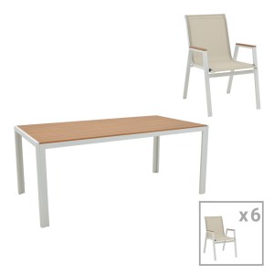 pak-200-000938 ΤΡΑΠΕΖΑΡΙΑ NARES-AZELIE B ΣΕΤ 7ΤΕΜ PAKOWORLD ΛΕΥΚΟ ΑΛΟΥΜΙΝΙΟ ΚΑΙ PLYWOOD ΣΕ ΦΥΣΙΚΗ ΑΠΟΧΡΩΣΗ 180X90X72.5ΕΚ