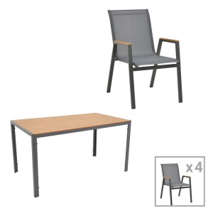 pak-200-000953 ΤΡΑΠΕΖΑΡΙΑ NARES-AZELIE C ΣΕΤ 5ΤΕΜ PAKOWORLD ΑΝΘΡΑΚΙ ΑΛΟΥΜΙΝΙΟ ΚΑΙ TEXTILENE ΜΕ PLYWOOD ΣΕ ΦΥΣΙΚΟ ΧΡΩΜΑ 140X80X72.5ΕΚ