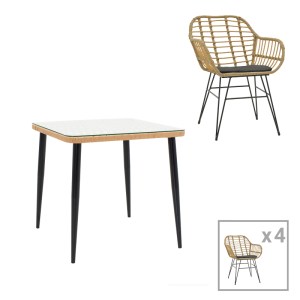 pak-200-000959 ΤΡΑΠΕΖΑΡΙΑ NAOKI V ΣΕΤ 5ΤΕΜ PAKOWORLD RATTAN PE ΣΕ ΦΥΣΙΚΗ ΑΠΟΧΡΩΣΗ ΚΑΙ ΜΑΥΡΟ ΜΕΤΑΛΛΟ 80X80X78ΕΚ