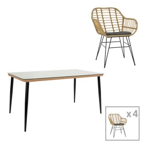 pak-200-000960 ΤΡΑΠΕΖΑΡΙΑ NAOKI Χ ΣΕΤ 5ΤΕΜ PAKOWORLD RATTAN PE ΣΕ ΦΥΣΙΚΗ ΑΠΟΧΡΩΣΗ ΚΑΙ ΜΑΥΡΟ ΜΕΤΑΛΛΟ 160X90X78ΕΚ