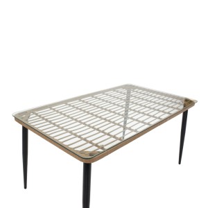 pak-200-000965-3 ΤΡΑΠΕΖΑΡΙΑ NAOKI U ΣΕΤ 7ΤΕΜ PAKOWORLD RATTAN PE ΣΕ ΦΥΣΙΚΗ ΑΠΟΧΡΩΣΗ ΚΑΙ ΜΑΥΡΟ ΜΕΤΑΛΛΟ 160X90X78ΕΚ