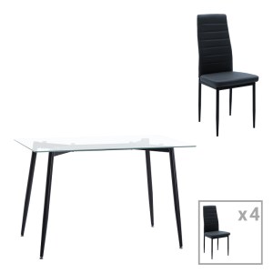pak-200-001157 ΤΡΑΠΕΖΑΡΙΑ QUANA-PARKER PAKOWORLD ΣΕΤ 5ΤΕΜ ΓΥΑΛΙΝΟ ΔΙΑΦΑΝΟ-ΜΑΥΡΟ ΠΟΔΙ 120X70X75CM