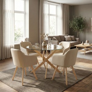 pak-200-001533 ΤΡΑΠΕΖΑΡΙΑ ΜΕ ΠΟΛΥΘΡΟΝΕΣ SAFIRA ΜΠΕΖ ΚΑΙ ΤΡΑΠΕΖΙ ANTORO ΓΥΑΛΙ Φ100X75ΕΚ ΣΕΤ 5ΤΕΜ