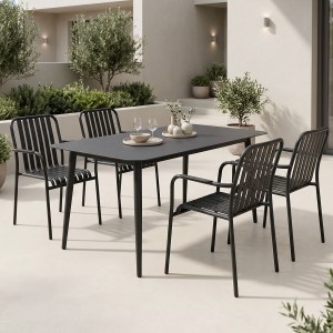 pak-200-001599 ΤΡΑΠΕΖΑΡΙΑ HEVEN VISTA PAKOWORLD ΣΕΤ 5ΤΕΜ ΜΑΥΡΟ ΑΛΟΥΜΙΝΙΟ 120X70X72ΕΚ