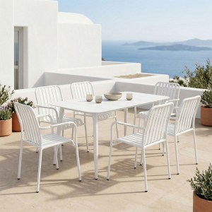 pak-200-001606 ΤΡΑΠΕΖΑΡΙΑ HEVEN VISTA PAKOWORLD ΣΕΤ 7ΤΕΜ ΛΕΥΚΟ ΑΛΟΥΜΙΝΙΟ 120X70X72ΕΚ