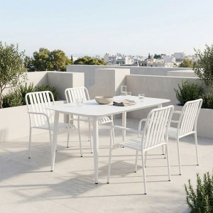 pak-200-001607 ΤΡΑΠΕΖΑΡΙΑ HEVEN VISTA PAKOWORLD ΣΕΤ 5ΤΕΜ ΛΕΥΚΟ ΑΛΟΥΜΙΝΙΟ 150X80X72ΕΚ