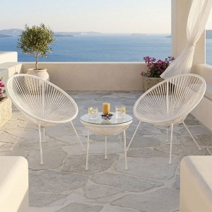 pak-200-001626 ΣΑΛΟΝΙ ΕΞΩΤΕΡΙΚΟΥ ΧΩΡΟΥ ACAPULCO PAKOWORLD ΣΕΤ 3ΤΕΜ ΛΕΥΚΟ ΜΕΤΑΛΛΟ ΜΕ PE RATTAN Φ50X52ΕΚ