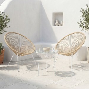 pak-200-001633 ΣΑΛΟΝΙ ΕΞΩΤΕΡΙΚΟΥ ΧΩΡΟΥ ACAPULCO PAKOWORLD  ΣΕΤ 3ΤΕΜ PE RATTAN ΣΕ ΦΥΣΙΚΗ ΑΠΟΧΡΩΣΗ ΜΕ ΛΕΥΚΟ ΜΕΤΑΛΛΟ Φ50X52ΕΚ