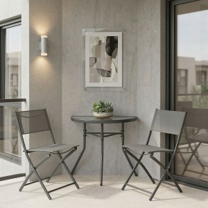 pak-200-001676 ΤΡΑΠΕΖΑΡΙΑ BION JEVE ΣΕΤ 3ΤΕΜ PAKOWORLD ΑΝΘΡΑΚΙ ΜΕΤΑΛΛΟ ΜΕ ΣΑΜΠΑΝΙΖΕ TEXTILENE 70X40X65ΕΚ