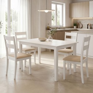 pak-200-001713 ΤΡΑΠΕΖΑΡΙΑ DALLAN MABOR PAKOWORLD 5ΤΕΜ ΛΕΥΚΟ RUBBERWOOD 120-150X80X73,8ΕΚ