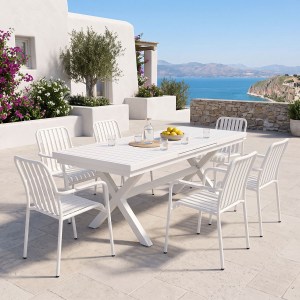 pak-200-001865 ΤΡΑΠΕΖΑΡΙΑ DAGYN VISTA PAKOWORLD ΣΕΤ 7ΤΕΜ ΛΕΥΚΟ ΑΛΟΥΜΙΝΙΟ 180-240X90X76ΕΚ