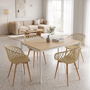 pak-200-001902 ΤΡΑΠΕΖΑΡΙΑ ΜΕ ΠΟΛΥΘΡΟΝΕΣ EZRA CAPPUCCINO ΚΑΙ ΤΡΑΠΕΖΙ FARAGIO ΛΕΥΚΟ ΜΕ ΦΥΣΙΚΗ ΑΠΟΧΡΩΣΗ 120X75X75ΕΚ ΣΕΤ 5ΤΕΜ