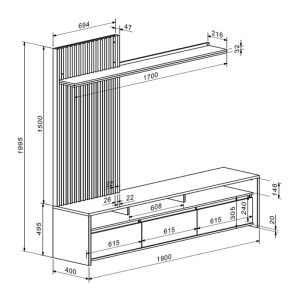 pak-230-000104-7 ΣΥΝΘΕΤΟ ΣΑΛΟΝΙΟΥ DELFINA PAKOWORLD ΣΕ SONOMA ΜΕ ΜΑΥΡΗ ΑΠΟΧΡΩΣΗ 190X40X199.5ΕΚ