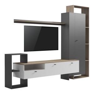 pak-230-000105 ΣΥΝΘΕΤΟ ΣΑΛΟΝΙΟΥ FEREFIA PAKOWORLD ΣΕ SONOMA ΜΕ ΛΕΥΚΗ ΚΑΙ ΓΚΡΙ ΑΠΟΧΡΩΣΗ 240X45.5X189.5ΕΚ