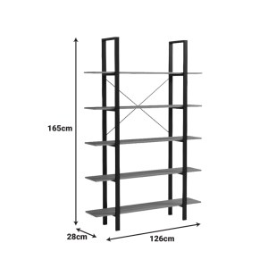 pak-230-000150-5 ΒΙΒΛΙΟΘΗΚΗ-ΡΑΦΙΕΡΑ LOFTIE PAKOWORLD SONOMA-ΜΑΥΡΟ ΜΕΤΑΛΛΟ 126X28X165ΕΚ