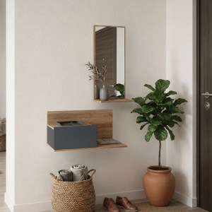 pak-230-000202 ΕΠΙΠΛΟ ΕΙΣΟΔΟΥ ΜΕ ΚΑΘΡΕΠΤΗ MIRANDA PAKOWORLD ΣΕ OAK-ΑΝΘΡΑΚΙ ΑΠΟΧΡΩΣΗ 60X30X89.5ΕΚ