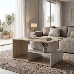 pak-230-000293 ΤΡΑΠΕΖΙ ΣΑΛΟΝΙΟΥ KELENA PAKOWORLD SONOMA-ΜΠΕΖ ΟΨΗ ΜΑΡΜΑΡΟΥ 90X51X43ΕΚ