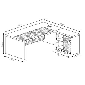 pak-246-000003-6 ΓΡΑΦΕΙΟ ΓΩΝΙΑΚΟ ΑΝΑΣΤΡΕΨΙΜΟ OSCAR PAKOWORLD ΚΑΡΥΔΙ-ΑΝΘΡΑΚΙ 200X188,6X76ΕΚ