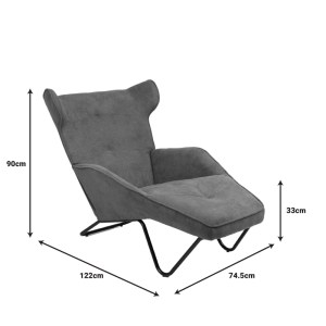 pak-255-000055-7 ΠΟΛΥΘΡΟΝΑ RELAX TOTELY PAKOWORLD ΑΝΘΡΑΚΙ ΥΦΑΣΜΑ ΚΑΙ ΜΕΤΑΛΛΙΚΟ ΜΑΥΡΟ ΠΟΔΙ 74.5X122X90ΕΚ