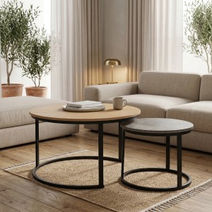 pak-271-000050 ΤΡΑΠΕΖΙΑ ΣΑΛΟΝΙΟΥ SOLME I PAKOWORLD ΣΕΤ 2ΤΕΜ OAK ΜΕ ΑΝΤΙΚΕ ΓΚΡΙ ΚΑΙ ΜΑΥΡΑ ΜΕΤΑΛΛΙΚΑ ΠΟΔΙΑ