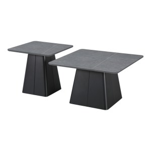 pak-278-000038-1 ΤΡΑΠΕΖΙΑ ΣΑΛΟΝΙΟΥ SQUARE PAKOWORLD ΣΕΤ 2 ΤΕΜ ΒΑΣΗ ΜΕΤΑΛΛΟ ΣΕ ΜΑΥΡΗ-SINTERED STONE ΣΕ ΓΚΡΙ ΜΑΡΜΑΡΟΥ