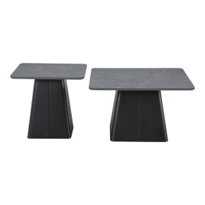 pak-278-000038-2 ΤΡΑΠΕΖΙΑ ΣΑΛΟΝΙΟΥ SQUARE PAKOWORLD ΣΕΤ 2 ΤΕΜ ΒΑΣΗ ΜΕΤΑΛΛΟ ΣΕ ΜΑΥΡΗ-SINTERED STONE ΣΕ ΓΚΡΙ ΜΑΡΜΑΡΟΥ