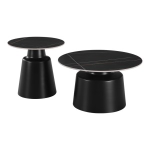 pak-278-000039-2 ΤΡΑΠΕΖΙΑ ΣΑΛΟΝΙΟΥ DUALIS PAKOWORLD ΣΕΤ 2 ΤΕΜ ΜΕΤΑΛΛΟ-SINTERED STONE ΣΕ ΜΑΥΡΟ ΜΑΡΜΑΡΟΥ