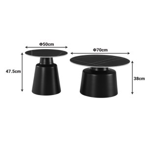 pak-278-000039-3 ΤΡΑΠΕΖΙΑ ΣΑΛΟΝΙΟΥ DUALIS PAKOWORLD ΣΕΤ 2 ΤΕΜ ΜΕΤΑΛΛΟ-SINTERED STONE ΣΕ ΜΑΥΡΟ ΜΑΡΜΑΡΟΥ