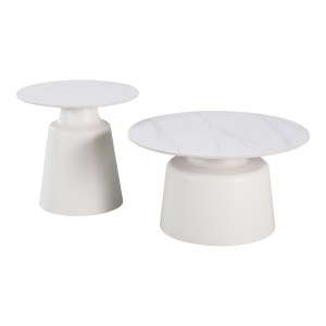 pak-278-000040-2 ΤΡΑΠΕΖΙΑ ΣΑΛΟΝΙΟΥ DUALIS PAKOWORLD ΣΕΤ 2 ΤΕΜ ΜΕΤΑΛΛΟ-SINTERED STONE ΣΕ ΛΕΥΚΟ ΜΑΜΡΜΑΡΟΥ