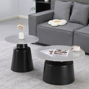 pak-278-000041 ΤΡΑΠΕΖΙΑ ΣΑΛΟΝΙΟΥ DUALIS PAKOWORLD ΣΕΤ 2 ΤΕΜ ΜΑΥΡΟ ΜΕΤΑΛΛΟ-SINTERED STONE ΣΕ ΓΚΡΙ ΜΑΡΜΑΡΟΥ