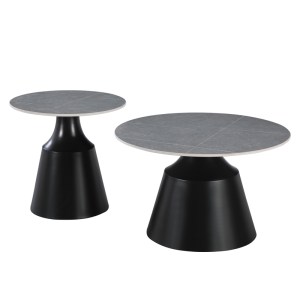 pak-278-000047-1 ΤΡΑΠΕΖΙΑ ΣΑΛΟΝΙΟΥ SCULPT PAKOWORLD ΣΕΤ 2ΤΕΜ ΜΕΤΑΛΛΟ ΜΑΥΡΟ- SINTERED STONE ΓΚΡΙ ΜΑΡΜΑΡΟ