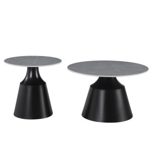 pak-278-000047-2 ΤΡΑΠΕΖΙΑ ΣΑΛΟΝΙΟΥ SCULPT PAKOWORLD ΣΕΤ 2ΤΕΜ ΜΕΤΑΛΛΟ ΜΑΥΡΟ- SINTERED STONE ΓΚΡΙ ΜΑΡΜΑΡΟ