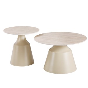 pak-278-000048-1 ΤΡΑΠΕΖΙΑ ΣΑΛΟΝΙΟΥ SCULPT PAKOWORLD ΣΕΤ 2ΤΕΜ ΜΕΤΑΛΛΟ CAPPUCCINO- SINTERED STONE ΣΕ ΟΨΗΣ ΤΡΑΒΕΡΤΙΝΗΣ
