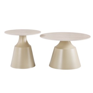 pak-278-000048-2 ΤΡΑΠΕΖΙΑ ΣΑΛΟΝΙΟΥ SCULPT PAKOWORLD ΣΕΤ 2ΤΕΜ ΜΕΤΑΛΛΟ CAPPUCCINO- SINTERED STONE ΣΕ ΟΨΗΣ ΤΡΑΒΕΡΤΙΝΗΣ