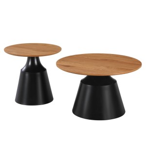 pak-278-000049-1 ΤΡΑΠΕΖΙΑ ΣΑΛΟΝΙΟΥ PARQUET PAKOWORLD ΣΕΤ 2ΤΕΜ ΜΕΤΑΛΛΟ ΜΑΥΡΟ- MDF ΣΕ ΦΥΣΙΚΗ ΑΠΟΧΡΩΣΗ