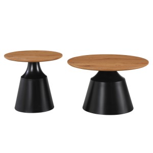 pak-278-000049-2 ΤΡΑΠΕΖΙΑ ΣΑΛΟΝΙΟΥ PARQUET PAKOWORLD ΣΕΤ 2ΤΕΜ ΜΕΤΑΛΛΟ ΜΑΥΡΟ- MDF ΣΕ ΦΥΣΙΚΗ ΑΠΟΧΡΩΣΗ