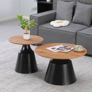 pak-278-000049 ΤΡΑΠΕΖΙΑ ΣΑΛΟΝΙΟΥ PARQUET PAKOWORLD ΣΕΤ 2ΤΕΜ ΜΕΤΑΛΛΟ ΜΑΥΡΟ- MDF ΣΕ ΦΥΣΙΚΗ ΑΠΟΧΡΩΣΗ