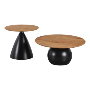 pak-278-000053-1 ΤΡΑΠΕΖΙΑ ΣΑΛΟΝΙΟΥ CAPLE PAKOWORLD ΣΕΤ 2ΤΕΜ ΜΕΤΑΛΛΟ ΜΑΥΡΟ- MDF ΣΕ ΦΥΣΙΚΗ ΑΠΟΧΡΩΣΗ