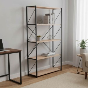 pak-321-000003-1 ΒΙΒΛΙΟΘΗΚΗ TIKILMO PAKOWORLD OAK ΜΕΛΑΜΙΝΗΣ-ΜΑΥΡΟ ΜΕΤΑΛΛΟ 88X34X180ΕΚ
