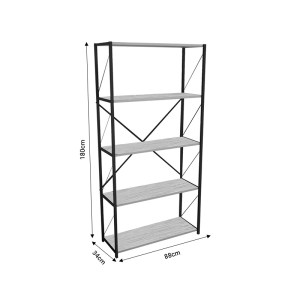 pak-321-000003-4 ΒΙΒΛΙΟΘΗΚΗ TIKILMO PAKOWORLD OAK ΜΕΛΑΜΙΝΗΣ-ΜΑΥΡΟ ΜΕΤΑΛΛΟ 88X34X180ΕΚ