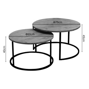 pak-321-000078-5 ΤΡΑΠΕΖΙΑ ΣΑΛΟΝΙΟΥ SOLME PAKOWORLD ΣΕΤ 2ΤΕΜ ΦΥΣΙΚΟ ΜΕΛΑΜΙΝΗΣ-ΜΑΥΡΟ ΜΕΤΑΛΛΟ