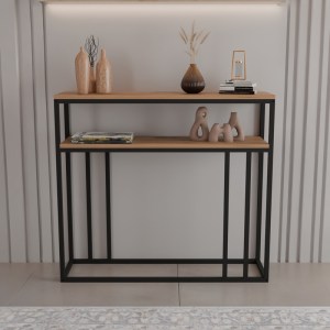 pak-321-000119-1 ΚΟΝΣΟΛΑ DALETI PAKOWORLD ΣΕ OAK ΑΠΟΧΡΩΣΗ ΜΕ ΜΑΥΡΟ ΜΕΤΑΛΛΙΚΟ ΣΚΕΛΕΤΟ 100X25X90ΕΚ